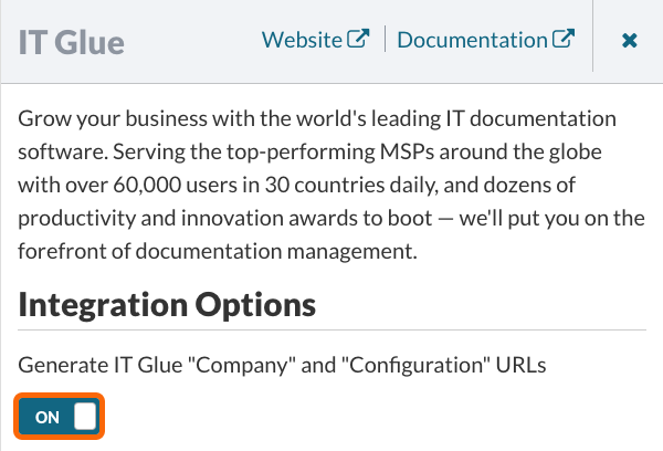 Turn on the IT Glue Integration