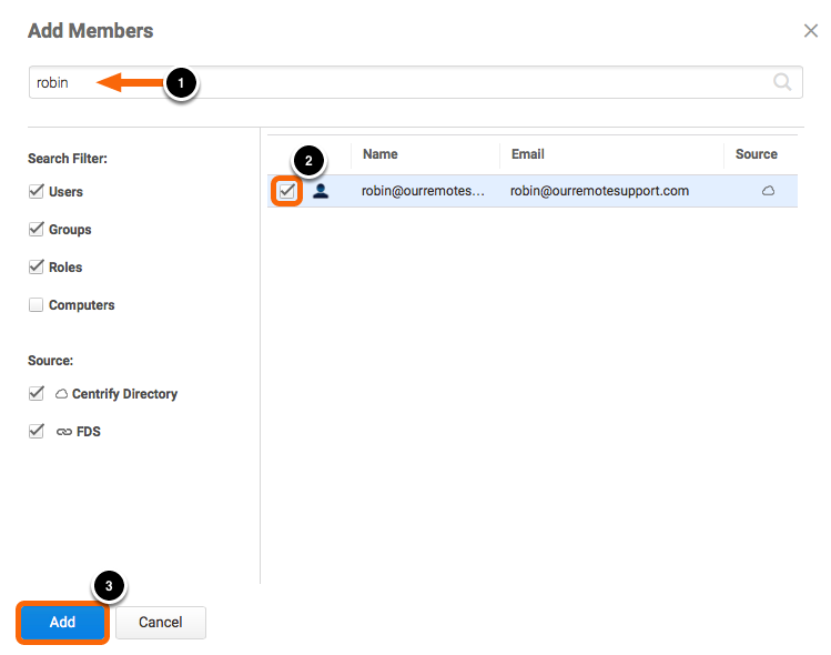 Search and Add users or groups