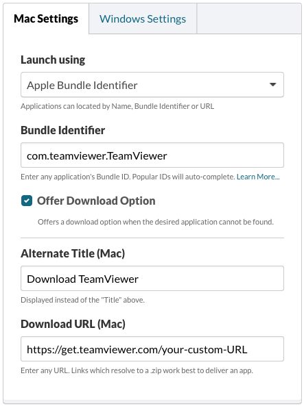Menu Item: Mac Settings