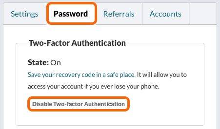 Disable Two-factor Authentication