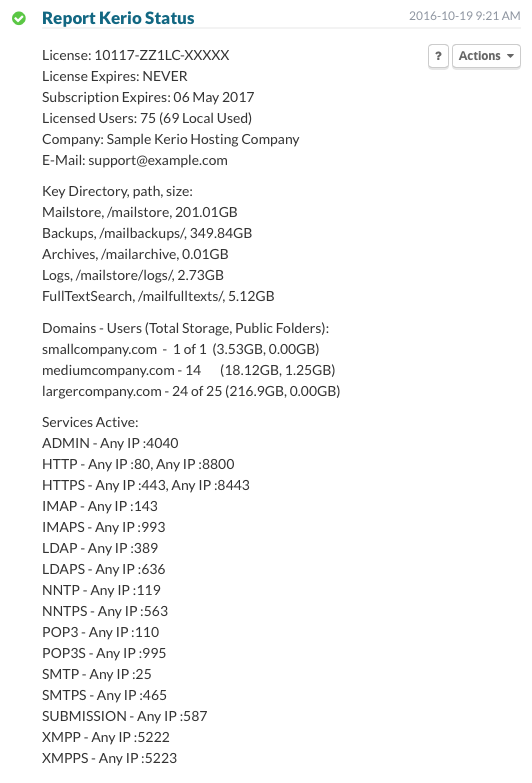 Kerio Connect Status Report
