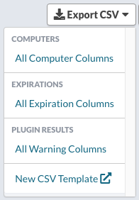 Dashboard - Groups - Export CSV menu