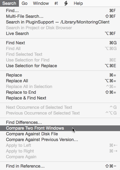In Text Expander: Search > Compare Two Front Windows
