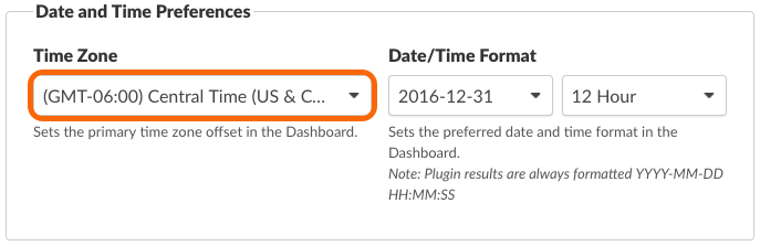 Time Zone Preference Settings