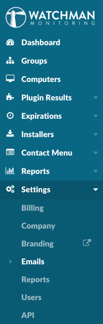 1. From the Dashboard, click 'Settings' then 'Emails