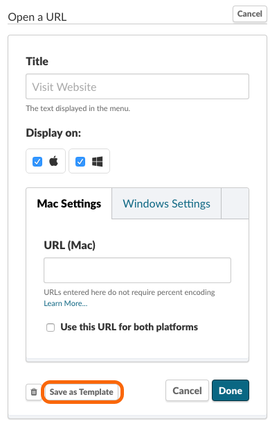 Saving a Contact Menu Template
