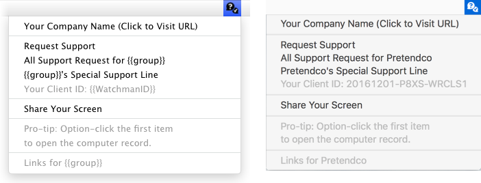 Example menu