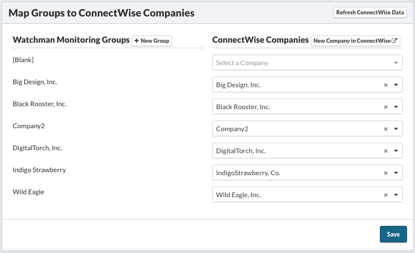Map Groups to ConnectWise Companies