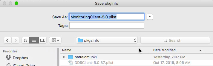 Munki Admin: Save pkginfo