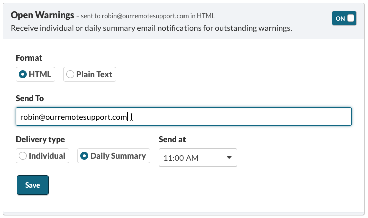 Open Warning Emails