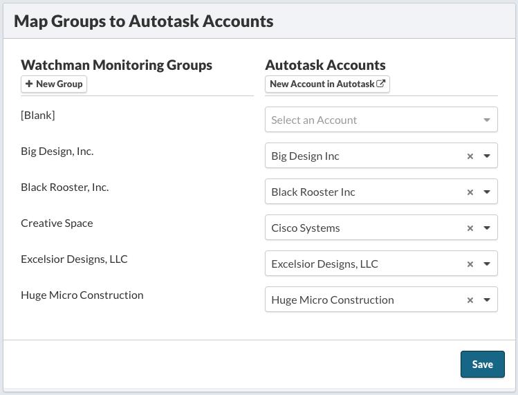 Map Groups to Autotask Accounts