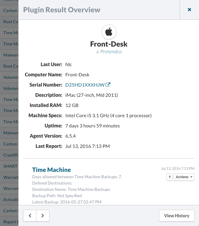Plugin Results: Time Machine