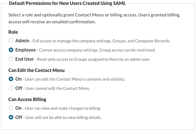 Default Permissions for New Users Created Using SAML