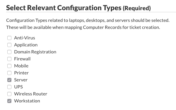 Select Relevant Configuratio Types