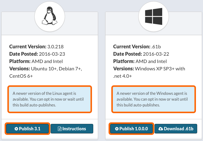 Linux / Windows: Managing Agent Versions