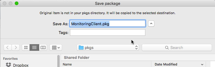 Munki Admin: Save package in repo