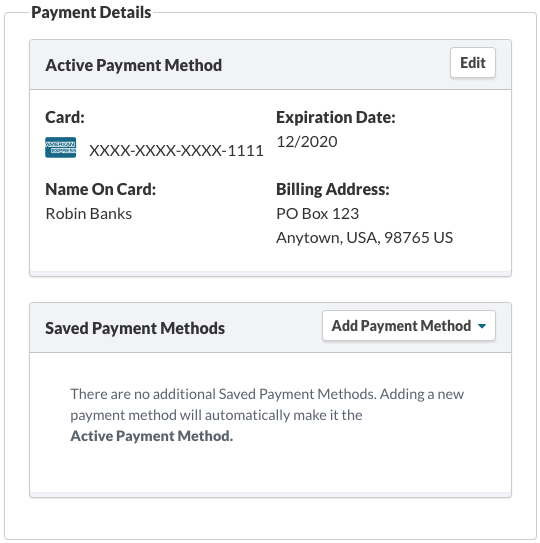Payment Details - Active Payment Method