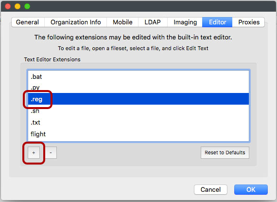 *Enabling .reg files for editing in the FileWave admin