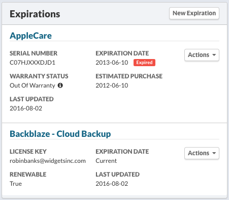 Example Expirations Status