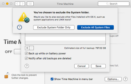 Time Machine Preference Pane: Exclude Items