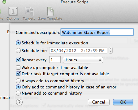 Set the Execute Script Options