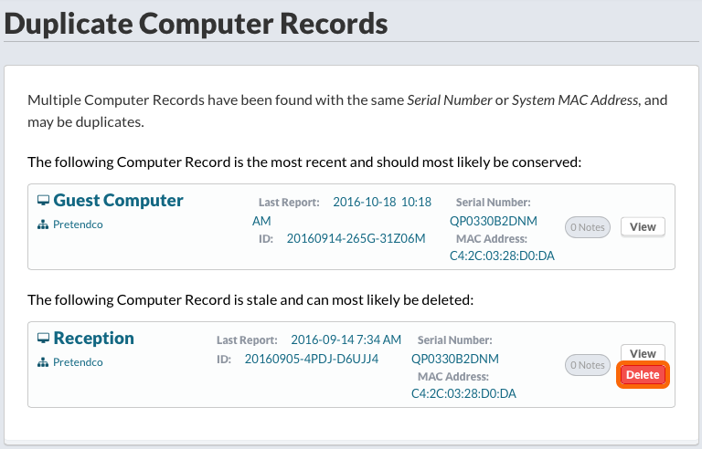 Duplicate Computer Records