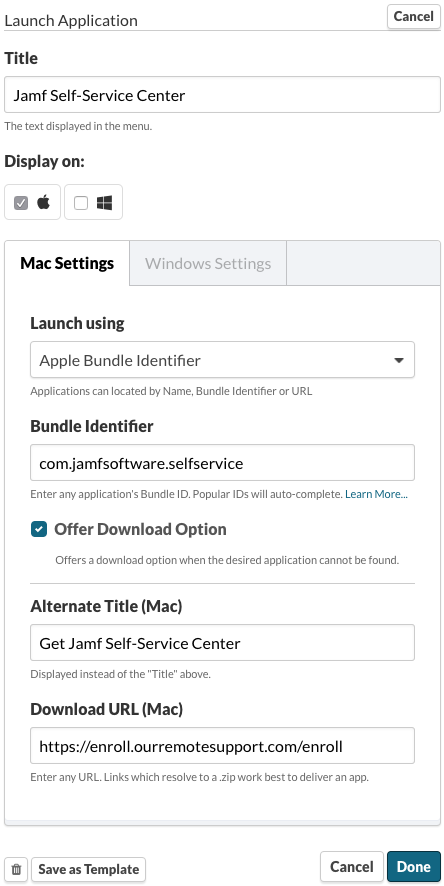 Jamf Pro Self Serve in the Contact Menu Example