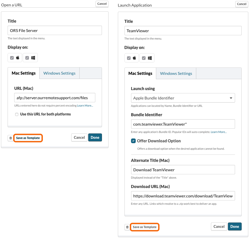 Open a URL Menu Item Template