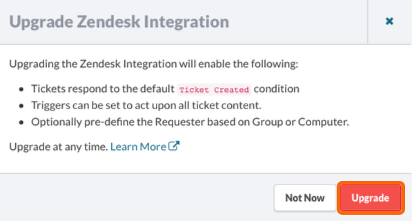 Upgrade Zendesk integration
