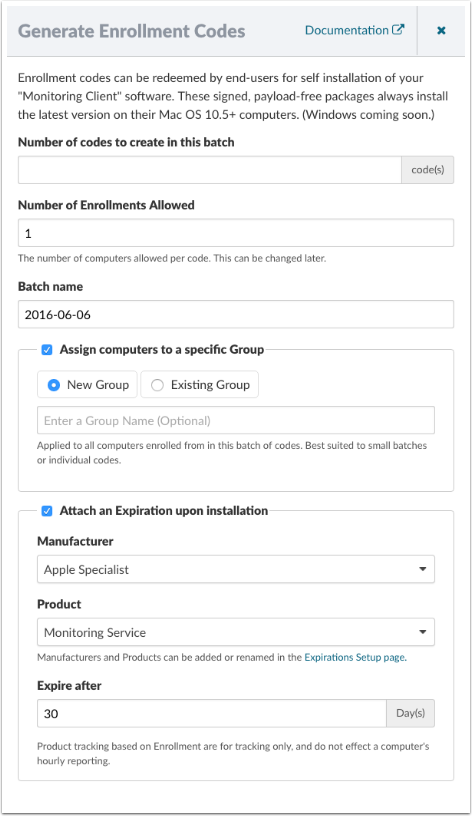 Generate Enrollment Codes