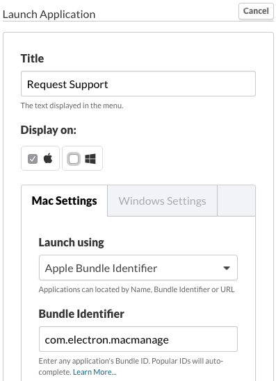 Contact Menu: Addigy MacManage App