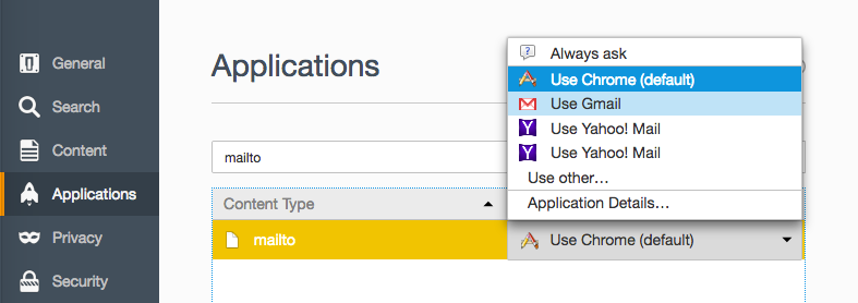 Search for mailto and select the Action